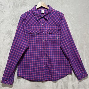 Stio Eddy Long Sleeve Shirt Women's XL Purple Plaid Western Pearl Snap Button